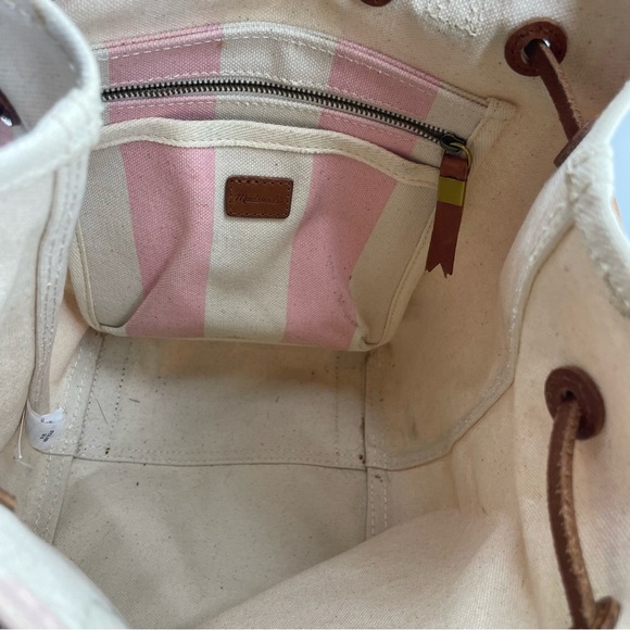 Madewell Pink and Cream Striped Canvas Drawstring Backpack